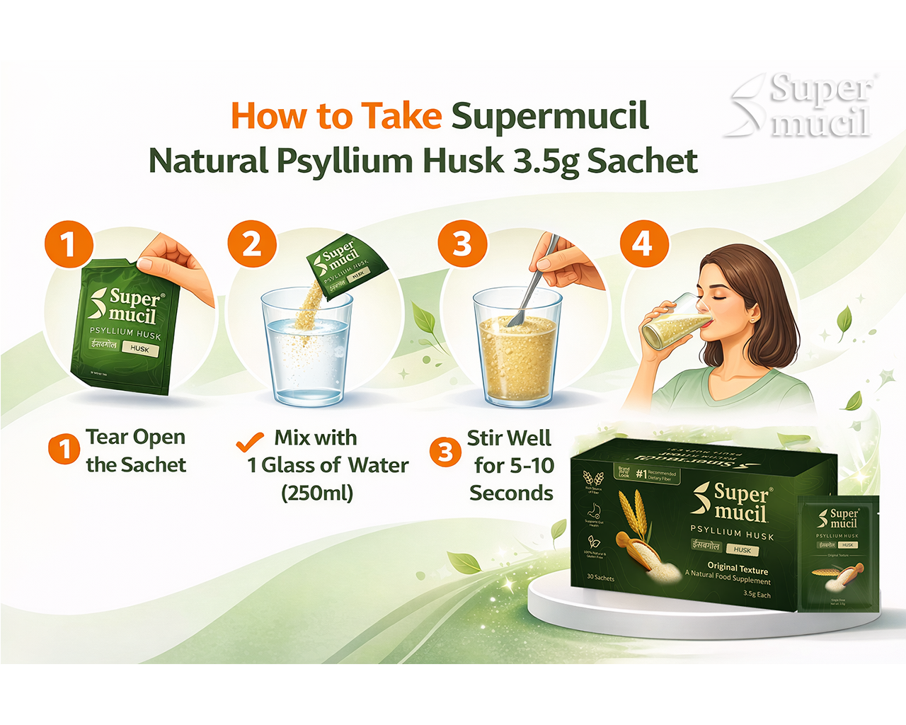 SUPERMUCIL Psyllium Husk (Sat Isabgol) Sachets: 30 Sachets (3.5 Grams each) - Image 6