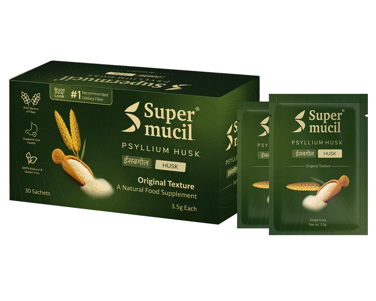 SUPERMUCIL Psyllium Husk (Sat Isabgol) Sachets: 30 Sachets (3.5 Grams each) - Image 2