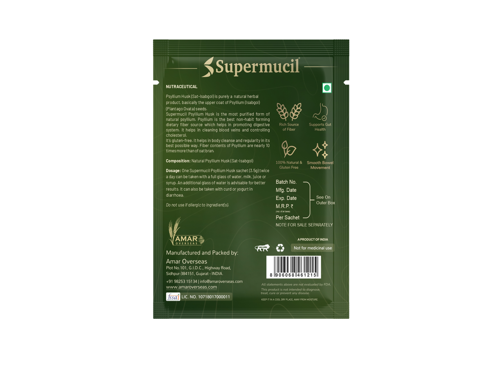SUPERMUCIL Psyllium Husk (Sat Isabgol) Sachets: 30 Sachets (3.5 Grams each) - Image 5