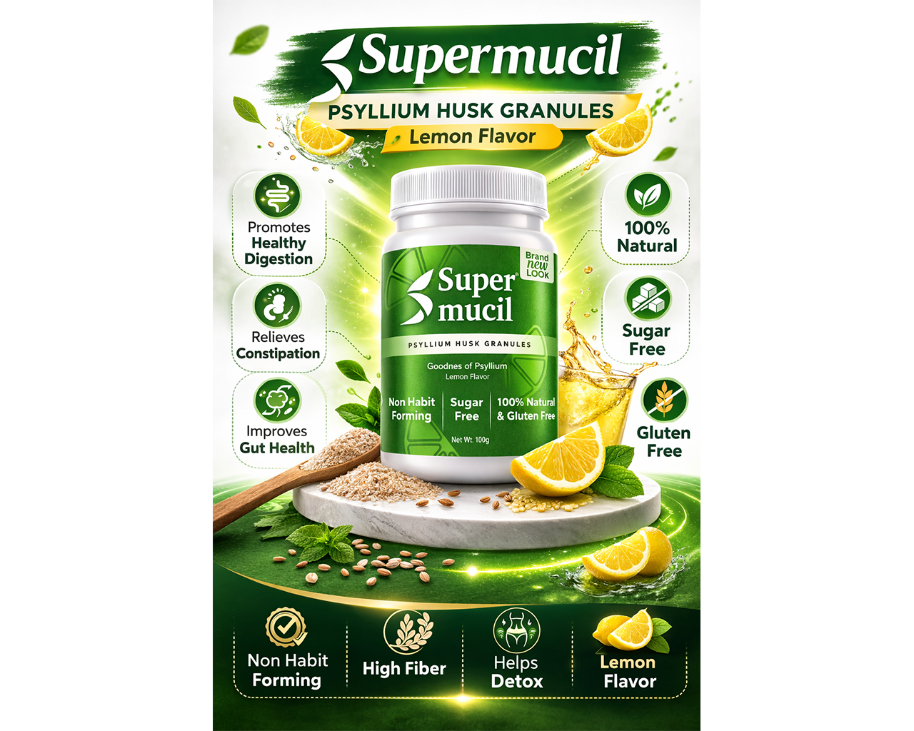 SUPERMUCIL Psyllium Granules: 100 Gms Lemon Flavor: Sugar Free - Image 6