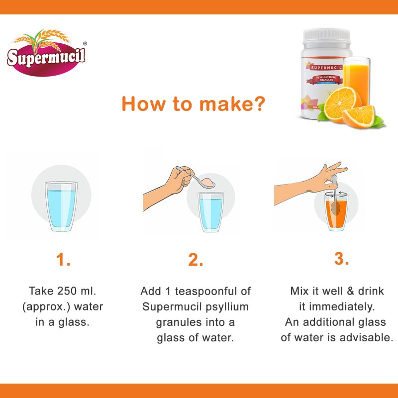 SUPERMUCIL Psyllium Granules: 100 Gms Orange Flavor: Sugar Free - Image 2