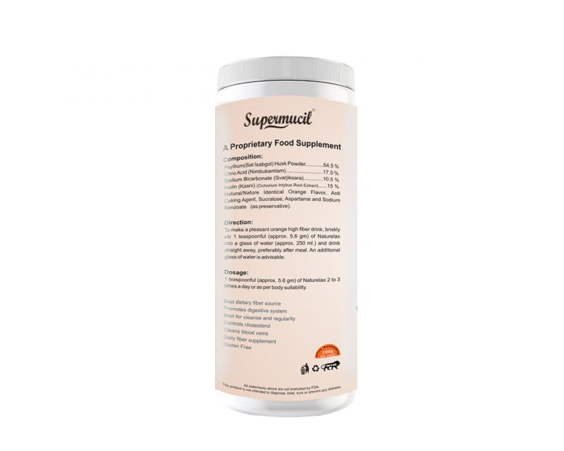 SUPERMUCIL NatuRelax Isabgol (Psyllium) Fibre Supplement: Orange Flavor: Sugar Free 300gm - Image 2