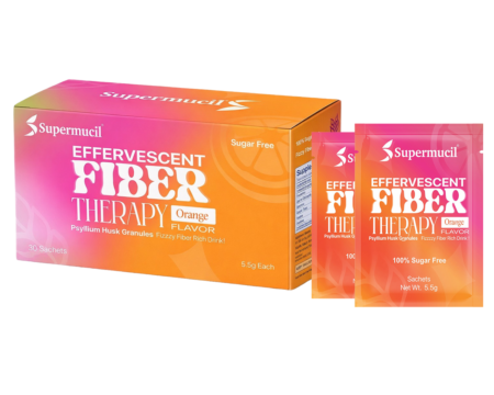 SUPERMUCIL Psyllium (Sat Isabgol) Effervescent Fiber Therapy: Orange Flavor Sugar Free: 30 Sachets (5.5 Grams each)
