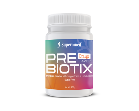 Supermucil PreBiotix Orange Flavor Psyllium Husk Powder with FOS & Inulin | Sugar Free Prebiotic Fiber Supplement for Digestion & Gut Health | 100g