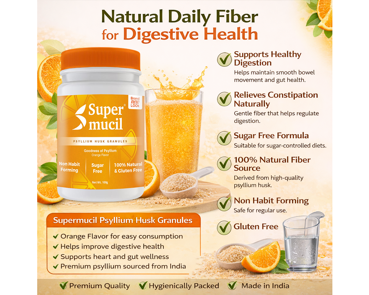 Supermucil Psyllium Husk Granules Orange Flavor 100g | Sugar Free Natural Fiber Supplement - Image 5