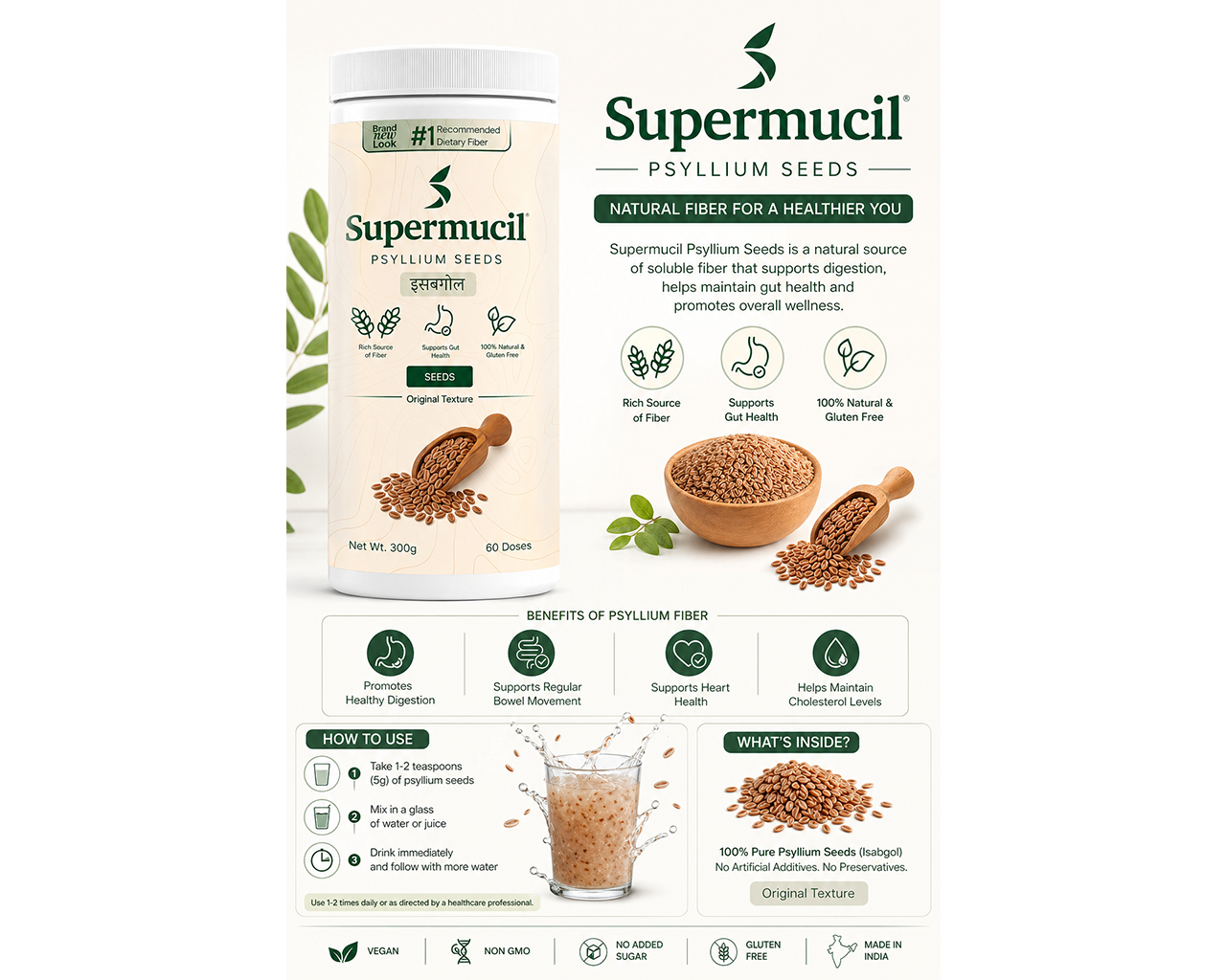 Supermucil Psyllium Seeds 300g | 100% Natural Isabgol Seeds for Digestive Health, Constipation Relief & Daily Fiber Support - Image 4