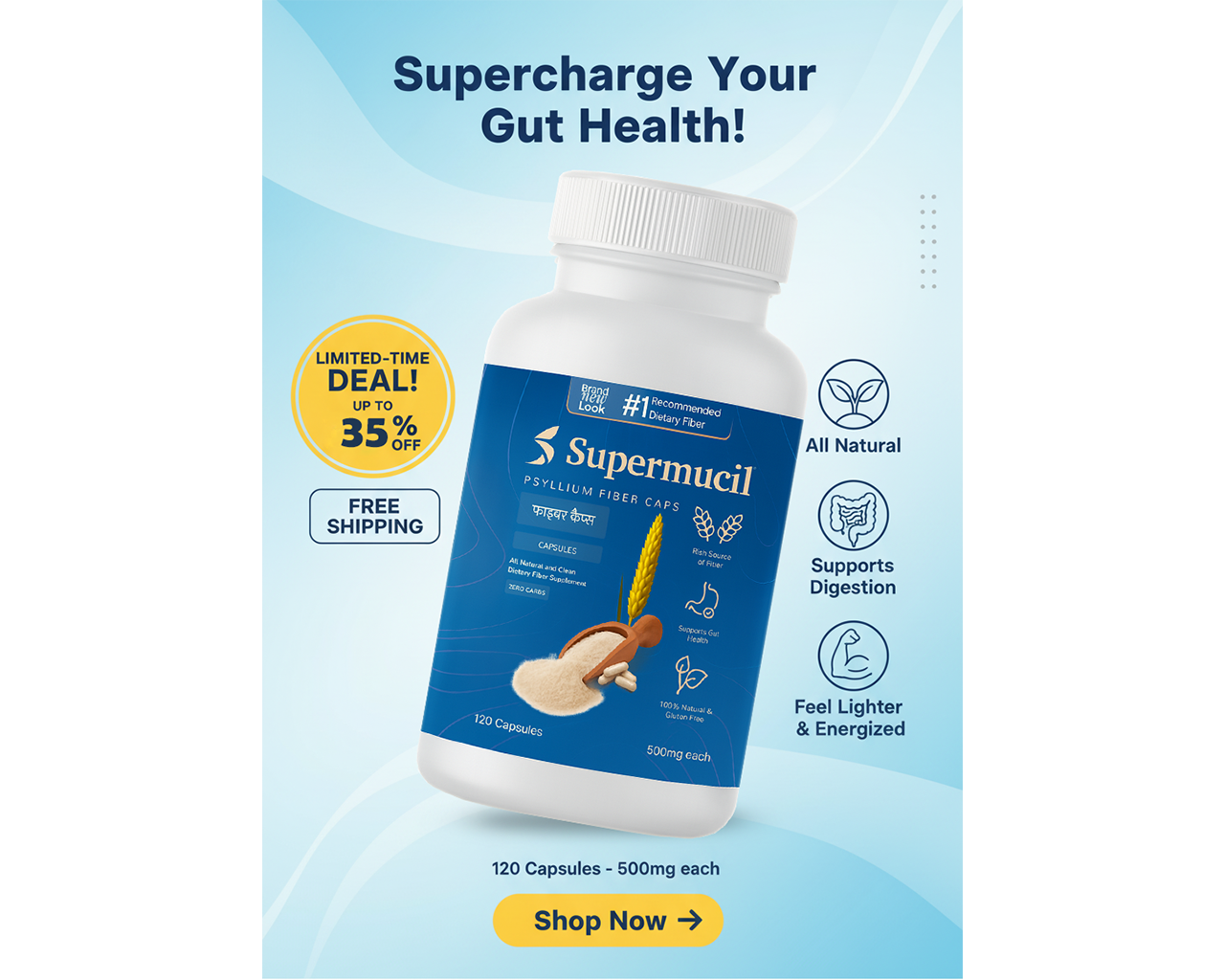 SUPERMUCIL Psyllium Capsules: 120 Capsules (500 mg each) - Image 3