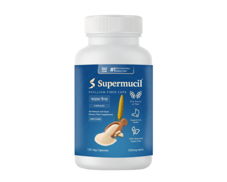 SUPERMUCIL Isabgol Psyllium Veg Capsules 120 (500mg Each) | Easy-to-Take Fiber | Supports Digestion & Gut Health