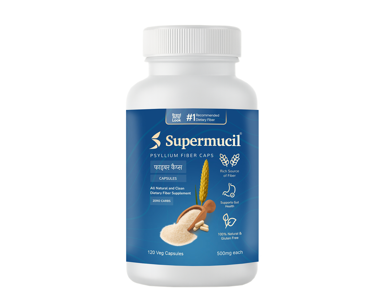 SUPERMUCIL Isabgol Psyllium Veg Capsules 120 (500mg Each) | Easy-to-Take Fiber | Supports Digestion & Gut Health