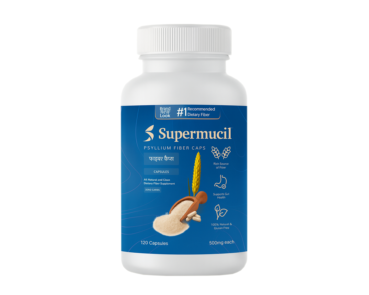 SUPERMUCIL Psyllium Capsules: 120 Capsules (500 mg each)