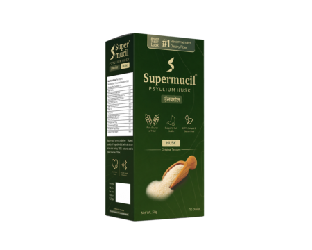 SUPERMUCIL Psyllium Husk (Sat Isabgol) 50g | 100% Natural Dietary Fiber for Digestive Health & Constipation Relief