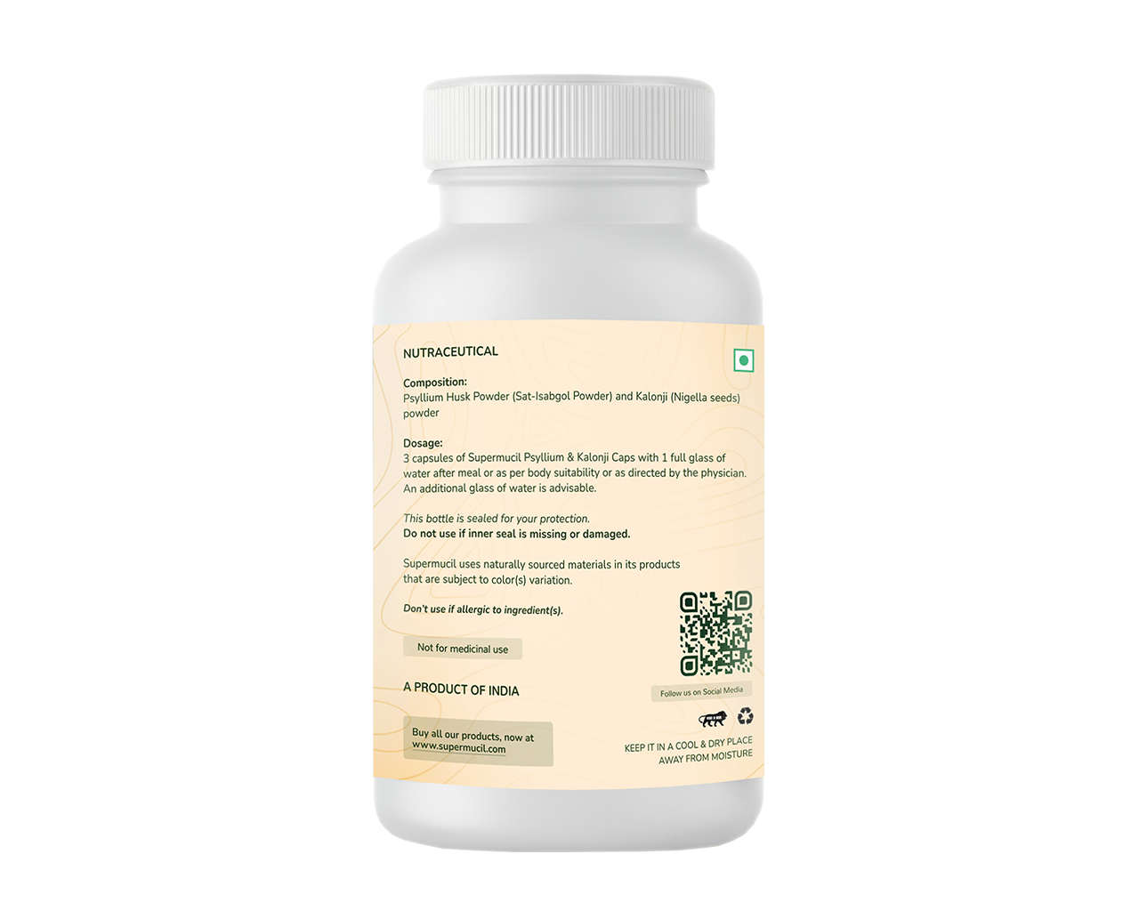 SUPERMUCIL Psyllium Husk with Kalonji Capsules 120 Capsules (500mg Each) | Natural Isabgol Fiber Supplement | Supports Gut Health, Digestion & Regular Bowel Movement | High Fiber Formula - Image 3