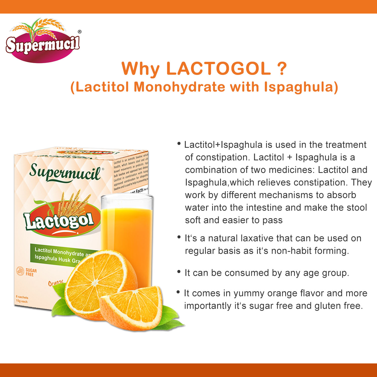 SUPERMUCIL - LactoGol Lactitol Monohydrate with Isabgol