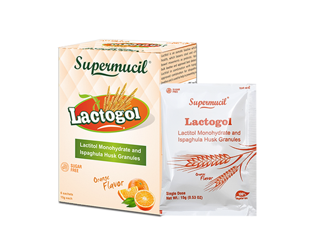 SUPERMUCIL - LactoGol: Lactitol Monohydrate with Isabgol (Ispaghula) : Orange Flavor: Sugar Free