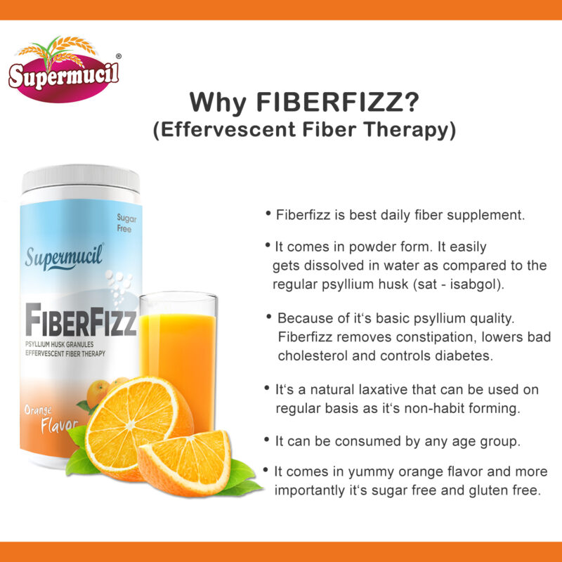 SUPERMUCIL FiberFizz: Psyllium (Sat Isabgol) Effervescent: 300 Gms Orange Flavor: Sugar Free - Image 2