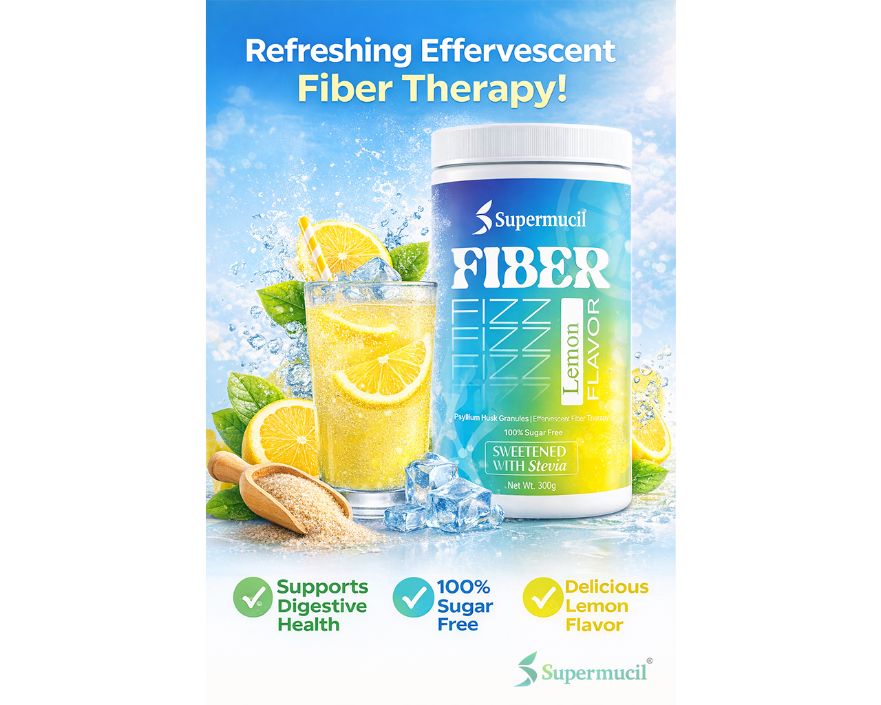 SUPERMUCIL FiberFizz: Psyllium Effervescent: 300 Gms Lemon Flavour: Sugar Free - Image 4